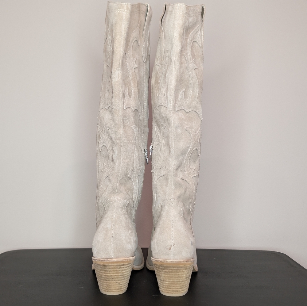 Dolce Vita Samare Tall Suede Cowboy Western Boots Taupe Size 12 - Picture 9 of 14